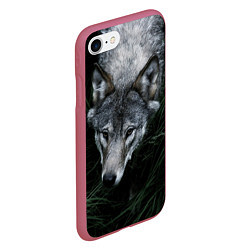 Чехол iPhone 7/8 матовый Волк в траве, цвет: 3D-малиновый — фото 2