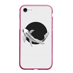 Чехол iPhone 7/8 матовый Японская рыбка: ч/б, цвет: 3D-малиновый
