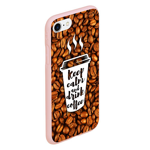 Чехол iPhone 7/8 матовый Keep Calm & Drink Coffee / 3D-Светло-розовый – фото 2