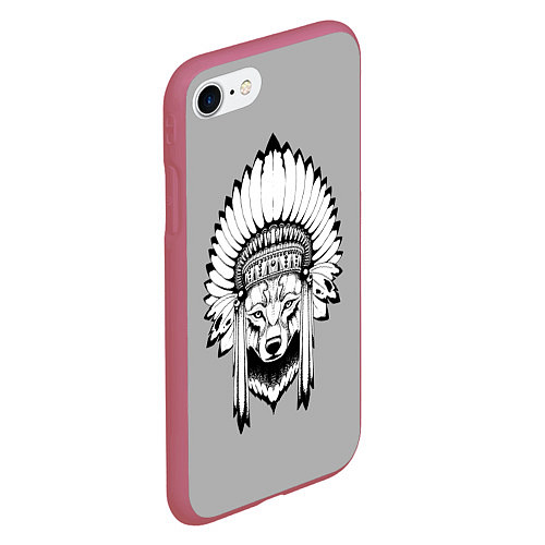 Чехол iPhone 7/8 матовый Indian wolf / 3D-Малиновый – фото 2