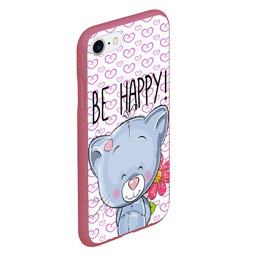 Чехол iPhone 7/8 матовый Cat: Be Happy / 3D-Малиновый – фото 2