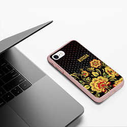Чехол iPhone 7/8 матовый Russia: black edition, цвет: 3D-светло-розовый — фото 2