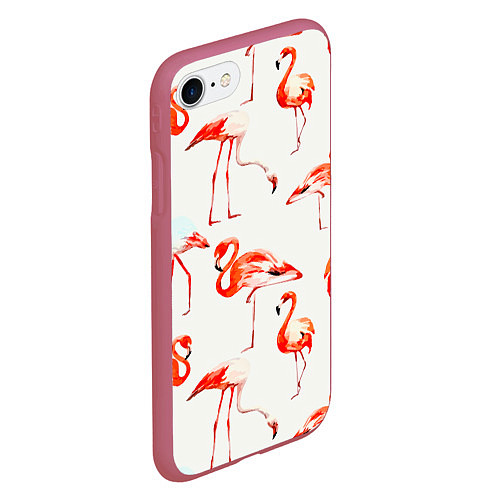 Чехол iPhone 7/8 матовый Оранжевые фламинго / 3D-Малиновый – фото 2
