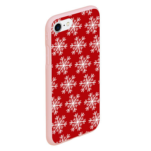 Чехол iPhone 7/8 матовый Новогодние Снежинки / 3D-Светло-розовый – фото 2