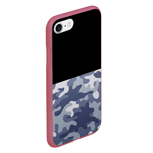 Чехол iPhone 7/8 матовый Камуфляж: черный/голубой / 3D-Малиновый – фото 2