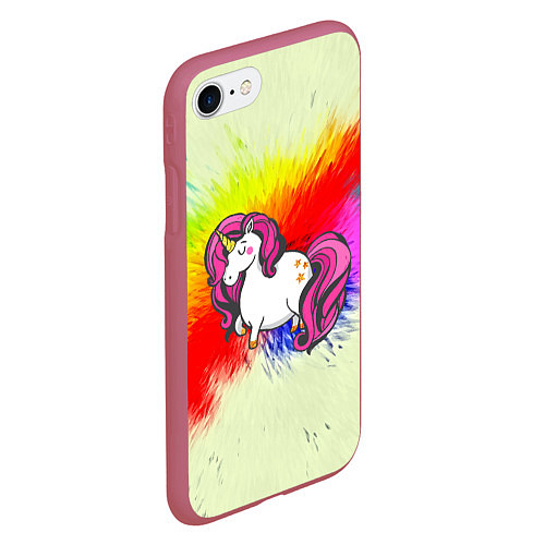 Чехол iPhone 7/8 матовый Радужный Единорог / 3D-Малиновый – фото 2