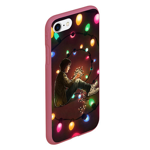 Чехол iPhone 7/8 матовый Парень с лампочками / 3D-Малиновый – фото 2