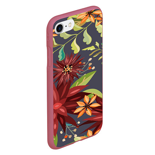 Чехол iPhone 7/8 матовый Цветочки / 3D-Малиновый – фото 2