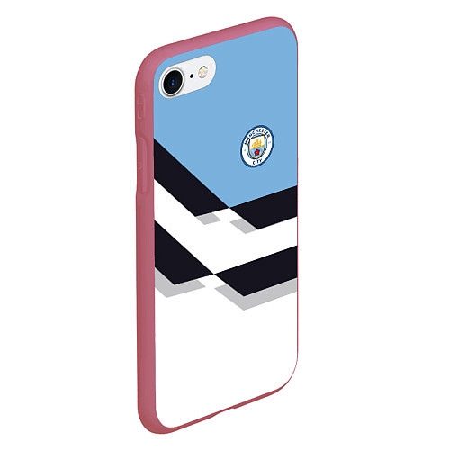 Чехол iPhone 7/8 матовый Manchester City FC: White style / 3D-Малиновый – фото 2