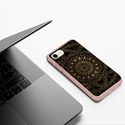 Чехол iPhone 7/8 матовый Золотая мандала, цвет: 3D-светло-розовый — фото 2