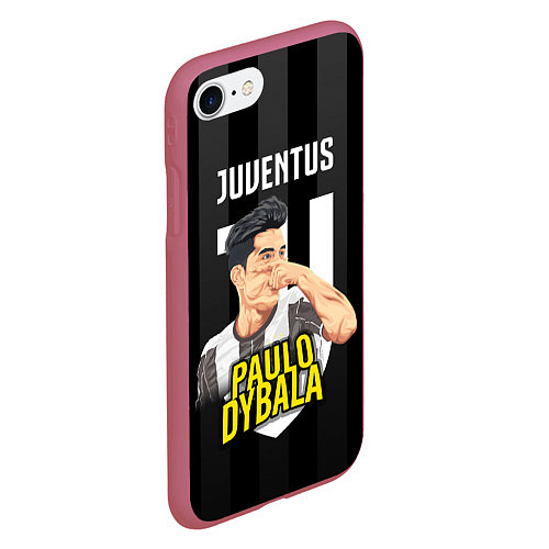 Чехол iPhone 7/8 матовый FC Juventus: Paulo Dybala / 3D-Малиновый – фото 2