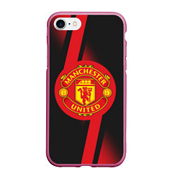 Чехол iPhone 7/8 матовый FC Manchester United: Storm, цвет: 3D-малиновый