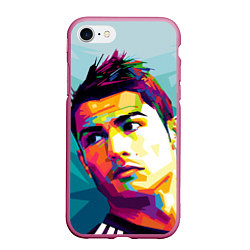 Чехол iPhone 7/8 матовый Cristiano Ronaldo Art, цвет: 3D-малиновый