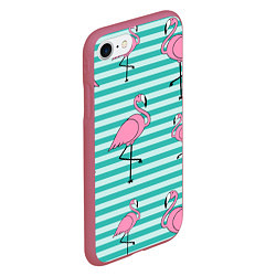 Чехол iPhone 7/8 матовый Полосатые фламинго, цвет: 3D-малиновый — фото 2
