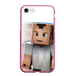 Чехол iPhone 7/8 матовый Minecraft: White Creeper, цвет: 3D-малиновый