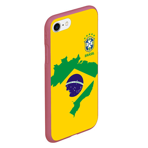 Чехол iPhone 7/8 матовый Сборная Бразилии: желтая / 3D-Малиновый – фото 2