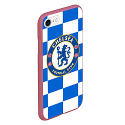 Чехол iPhone 7/8 матовый FC Chelsea: Grid, цвет: 3D-малиновый — фото 2