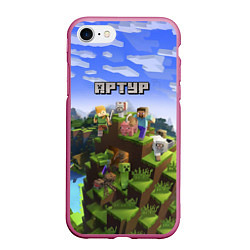 Чехол iPhone 7/8 матовый Майнкрафт: Артур, цвет: 3D-малиновый