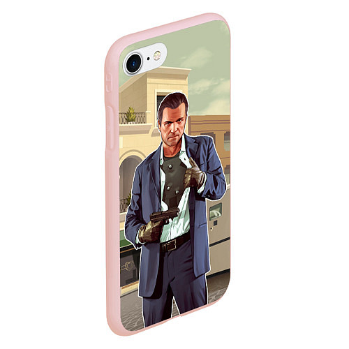 Чехол iPhone 7/8 матовый GTA V: Michael / 3D-Светло-розовый – фото 2