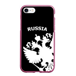Чехол iPhone 7/8 матовый Russia: Black Edition, цвет: 3D-малиновый