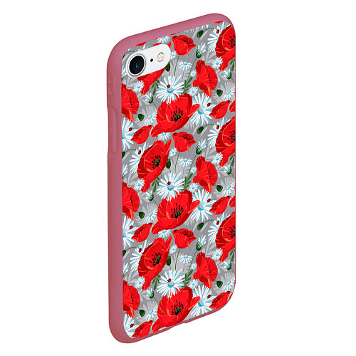 Чехол iPhone 7/8 матовый Цветущие маки / 3D-Малиновый – фото 2