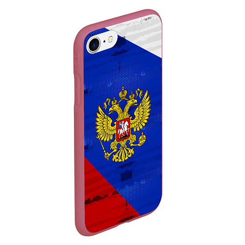 Чехол iPhone 7/8 матовый Россия: триколор / 3D-Малиновый – фото 2