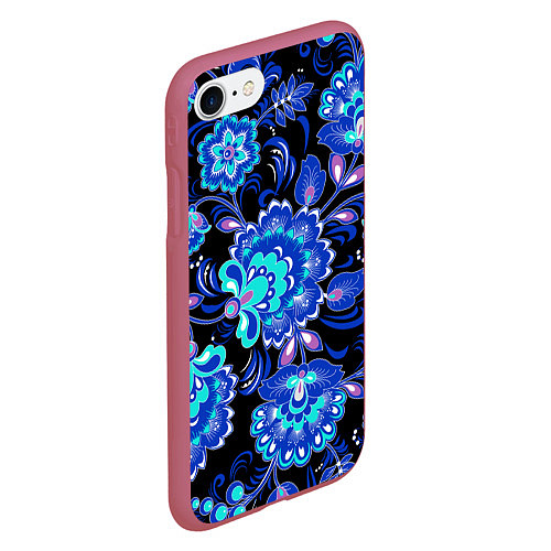 Чехол iPhone 7/8 матовый Синяя хохлома / 3D-Малиновый – фото 2