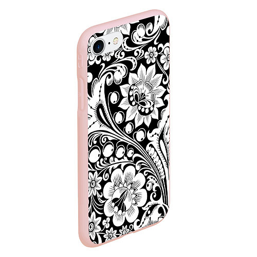 Чехол iPhone 7/8 матовый Хохлома черно-белая / 3D-Светло-розовый – фото 2