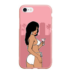 Чехол iPhone 7/8 матовый GTA VC: Girl with Martini, цвет: 3D-светло-розовый