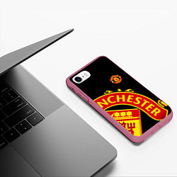 Чехол iPhone 7/8 матовый FC Man United: Black Exclusive, цвет: 3D-малиновый — фото 2