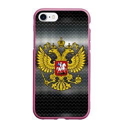 Чехол iPhone 7/8 матовый Герб России на металлическом фоне, цвет: 3D-малиновый