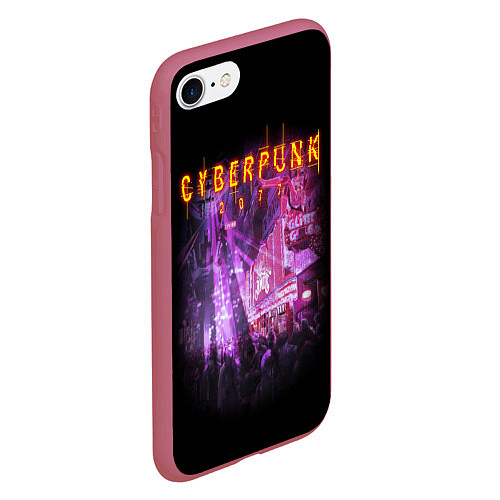 Чехол iPhone 7/8 матовый Cyberpunk 2077: Neon City / 3D-Малиновый – фото 2