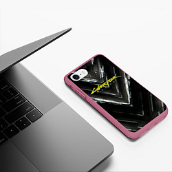 Чехол iPhone 7/8 матовый Cyberpunk 2077, цвет: 3D-малиновый — фото 2