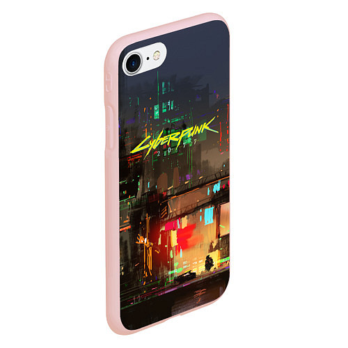 Чехол iPhone 7/8 матовый Cyberpunk 2077: Night City / 3D-Светло-розовый – фото 2