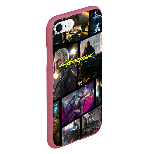 Чехол iPhone 7/8 матовый Cyberpunk 2077: Stories / 3D-Малиновый – фото 2