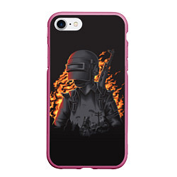 Чехол iPhone 7/8 матовый PUBG: Flame Soldier, цвет: 3D-малиновый