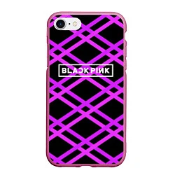 Чехол iPhone 7/8 матовый Black Pink: Neon Lines, цвет: 3D-малиновый
