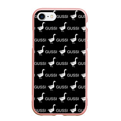 Чехол iPhone 7/8 матовый GUSSI: Black Pattern, цвет: 3D-светло-розовый