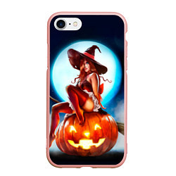 Чехол iPhone 7/8 матовый Ведьма на тыкве, цвет: 3D-светло-розовый