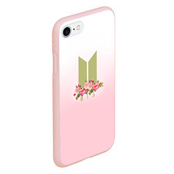 Чехол iPhone 7/8 матовый BTS: Pink Flowers, цвет: 3D-светло-розовый — фото 2