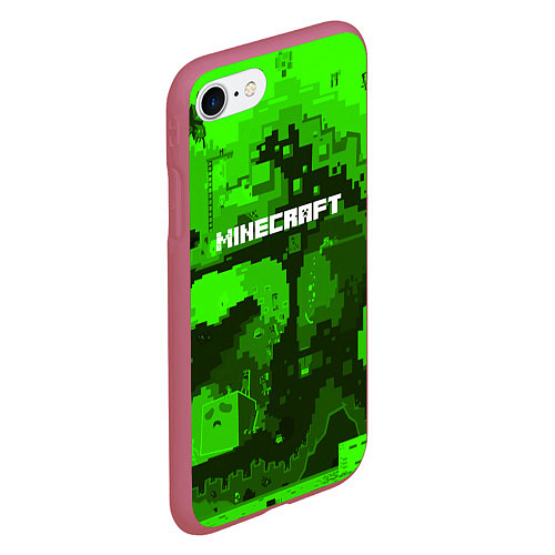 Чехол iPhone 7/8 матовый Minecraft: Green World / 3D-Малиновый – фото 2