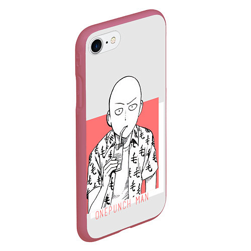 Чехол iPhone 7/8 матовый Saitama: One-Punch Man / 3D-Малиновый – фото 2