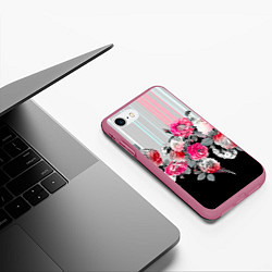 Чехол iPhone 7/8 матовый Розы в темноте, цвет: 3D-малиновый — фото 2