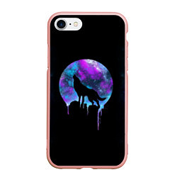 Чехол iPhone 7/8 матовый Лунный неоновый волк, цвет: 3D-светло-розовый