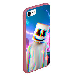 Чехол iPhone 7/8 матовый Marshmello: Glitch Effect, цвет: 3D-малиновый — фото 2