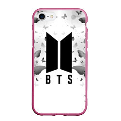 Чехол iPhone 7/8 матовый BTS: Grey Butterflies, цвет: 3D-малиновый