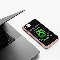 Чехол iPhone 7/8 матовый Minecraft Creeper, цвет: 3D-светло-розовый — фото 2