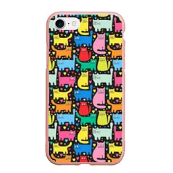 Чехол iPhone 7/8 матовый Разноцветные котики, цвет: 3D-светло-розовый