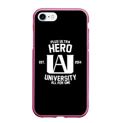 Чехол iPhone 7/8 матовый My Hero Academia белый лого, цвет: 3D-малиновый
