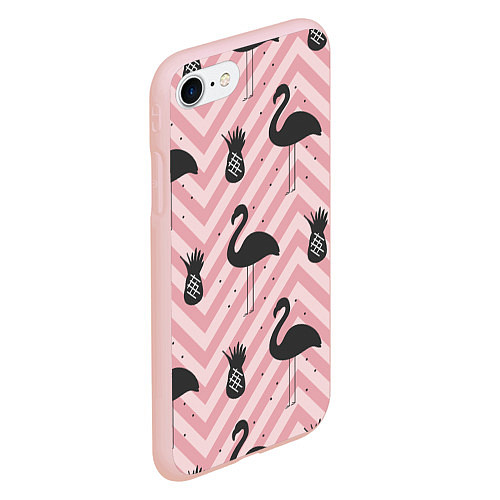 Чехол iPhone 7/8 матовый Черный фламинго арт / 3D-Светло-розовый – фото 2